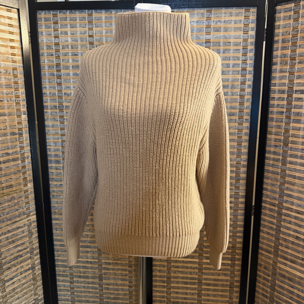 Wilfred Thais Sweater Womens Small Tan Merino Wool Chunky Knit Funnel Neck